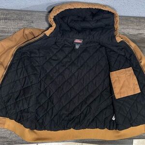 Dickies Men's Tan Hooded Work Jacket with Black Quilted Lining